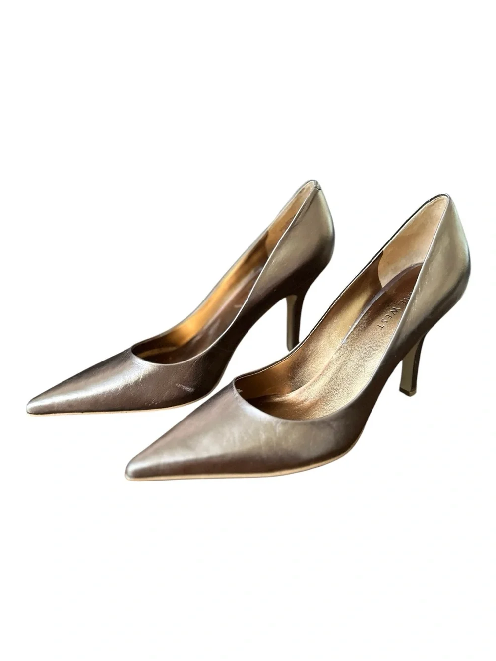 Nine West Barbe Metallic Gold Pointed Toe Pumps Size 6M Heel 4 Inch